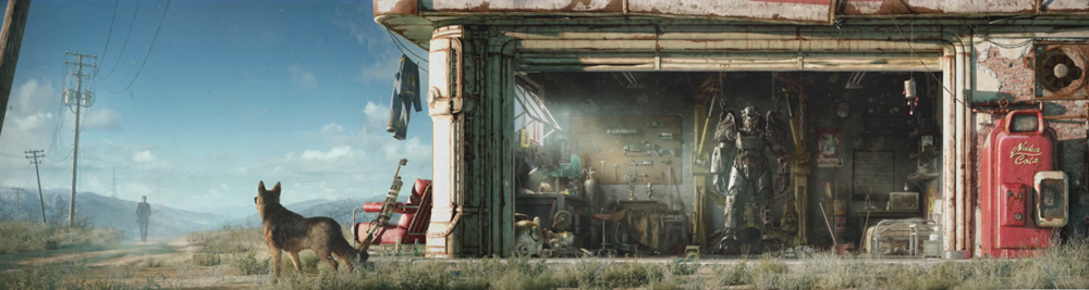 Fallout4 ガレージ前で出迎えるドッグミート 壁紙 なにそれ おいしいの
